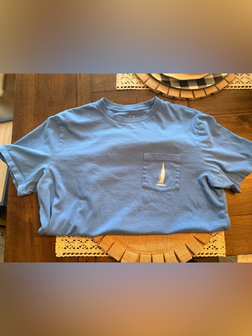 Vineyard Vines Light Blue Pocket Tee with Sailboat Embroidery